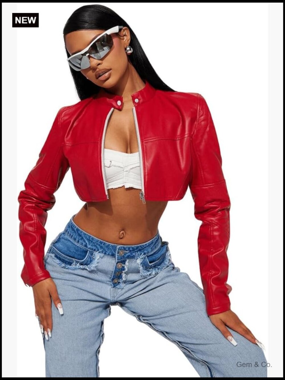Cropped Faux Leather Motorcycle Jacket Bomber Y2K Jacket - Picture 1 of 7